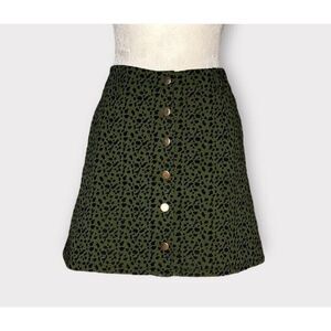 Zara Trafaluc Mini Skirt A-Line Animal Print Snap Front Texture Green Black S